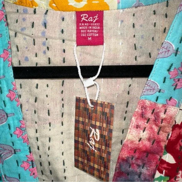 Raj Jacket Womens  Medium Patchwork Quilted Kantha Kimono Open Front Duster NWT - Picture 3 of 8